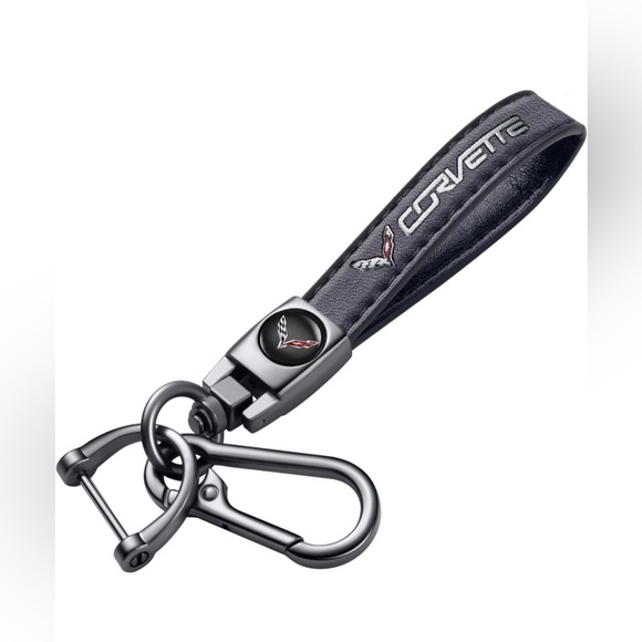 Genuine Leather Car Keychain Fit Corvette C4 C6 C5 C7 C8 Car Key Chain - Picture 1 of 5